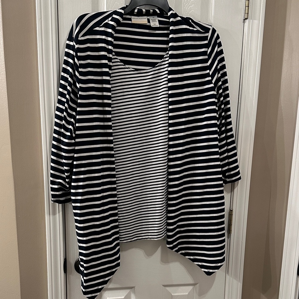 Alfred Dunner Navy and White Striped Top